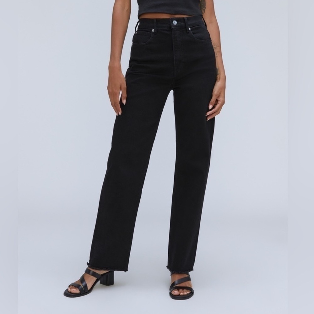 Everlane The Way High Jean Tall Black Raw Hem Straight Leg Low Stretch NWT